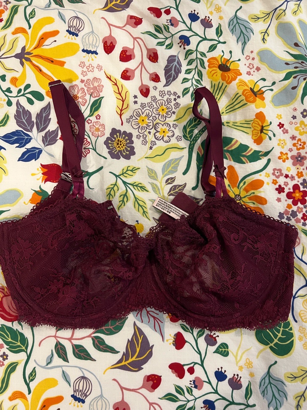 Victoria’s Secret Dream Angels Balconette Bra 34DDD Wine Lace Push Up Underwire